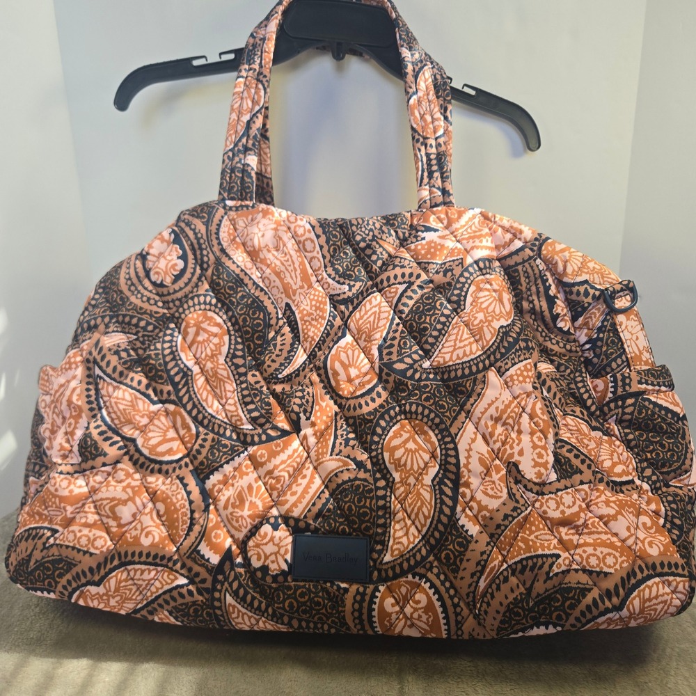 Vera Bradley Fern Paisley Large Travel Duffel Bag Orange Black Weekend Bag - Picture 2 of 9